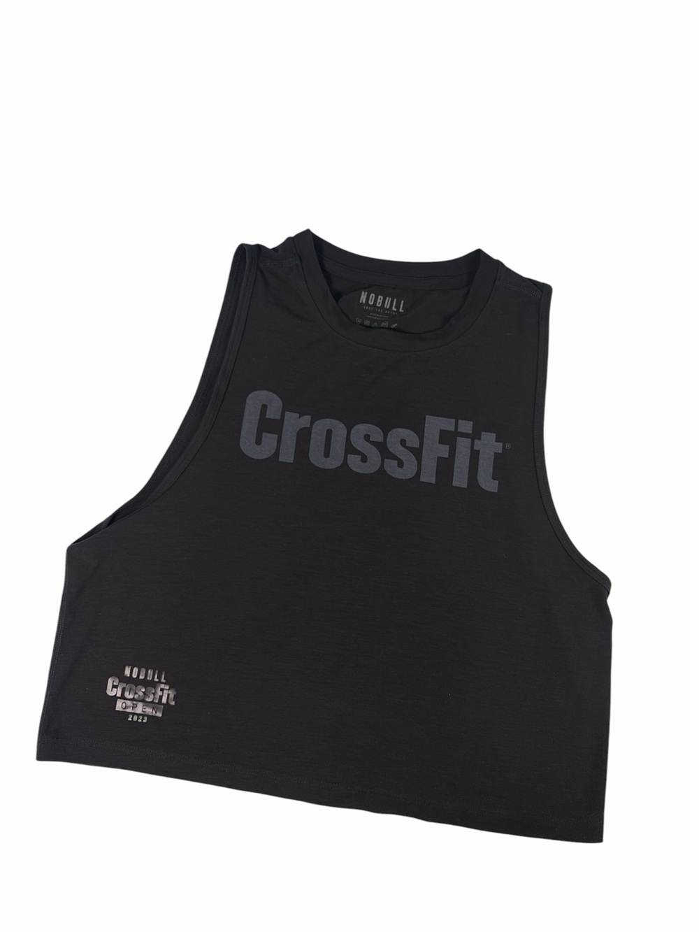 2-NOBULL Womens Black/Gray High Neck Cropped Muscle Tank Top S Athletic CrossFit - Picture 3 of 12